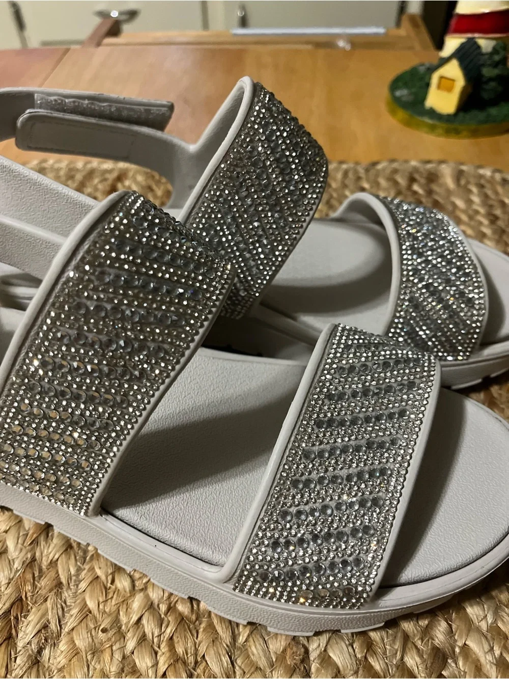 Skechers White Crystal Strap Platform Sandals